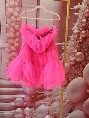 Hot Pink Tulle Ruffle Mini Dress